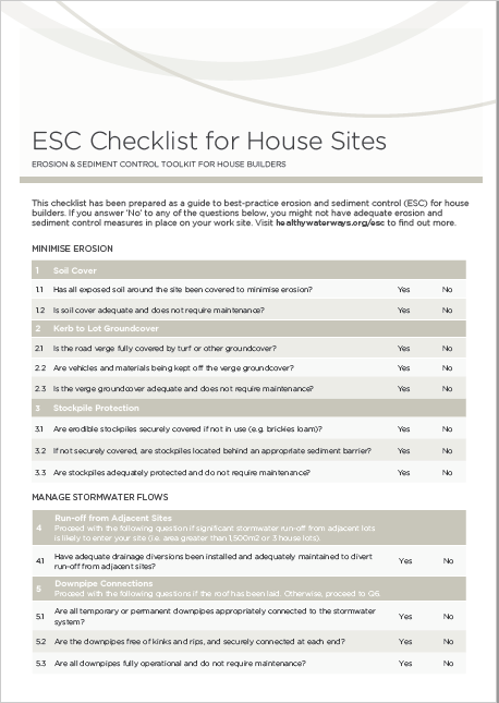 ESC Checklist for House Sites