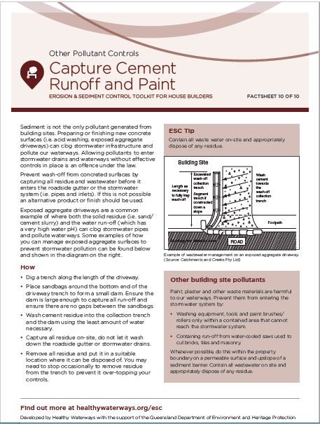 ESC Factsheet #10 Capture Cement Runoff